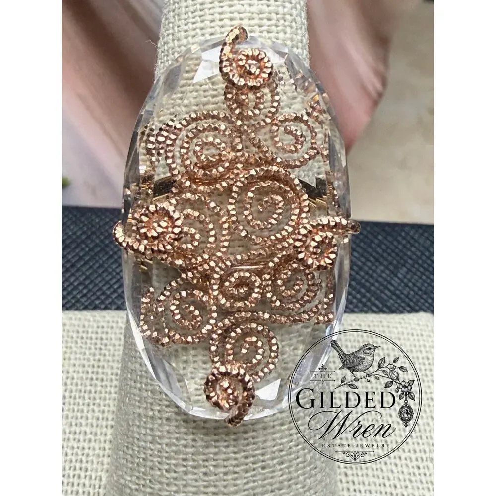 Milor 14K Rose Gold Statement Ring Rock Quartz Gemstone Italy Size 7 8.19g